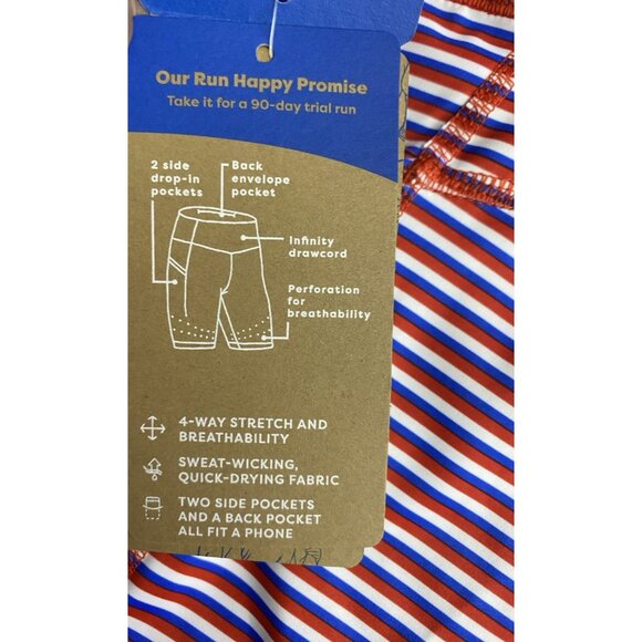 Brooks Method 8" Short Tight Size Medium Stripe Run USA 4 Way Stretch 3 Pockets - Picture 6 of 10